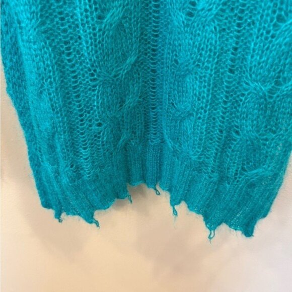 Anthropologie Women’s Sweater Sheer Teal Cable Knit Open Weave Size Small Cozy - Picture 7 of 11